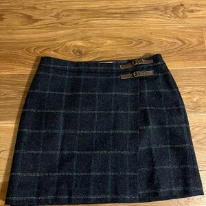 Boden Navy Tweed Faux Wrap Pencil Skirt with Buckle Details